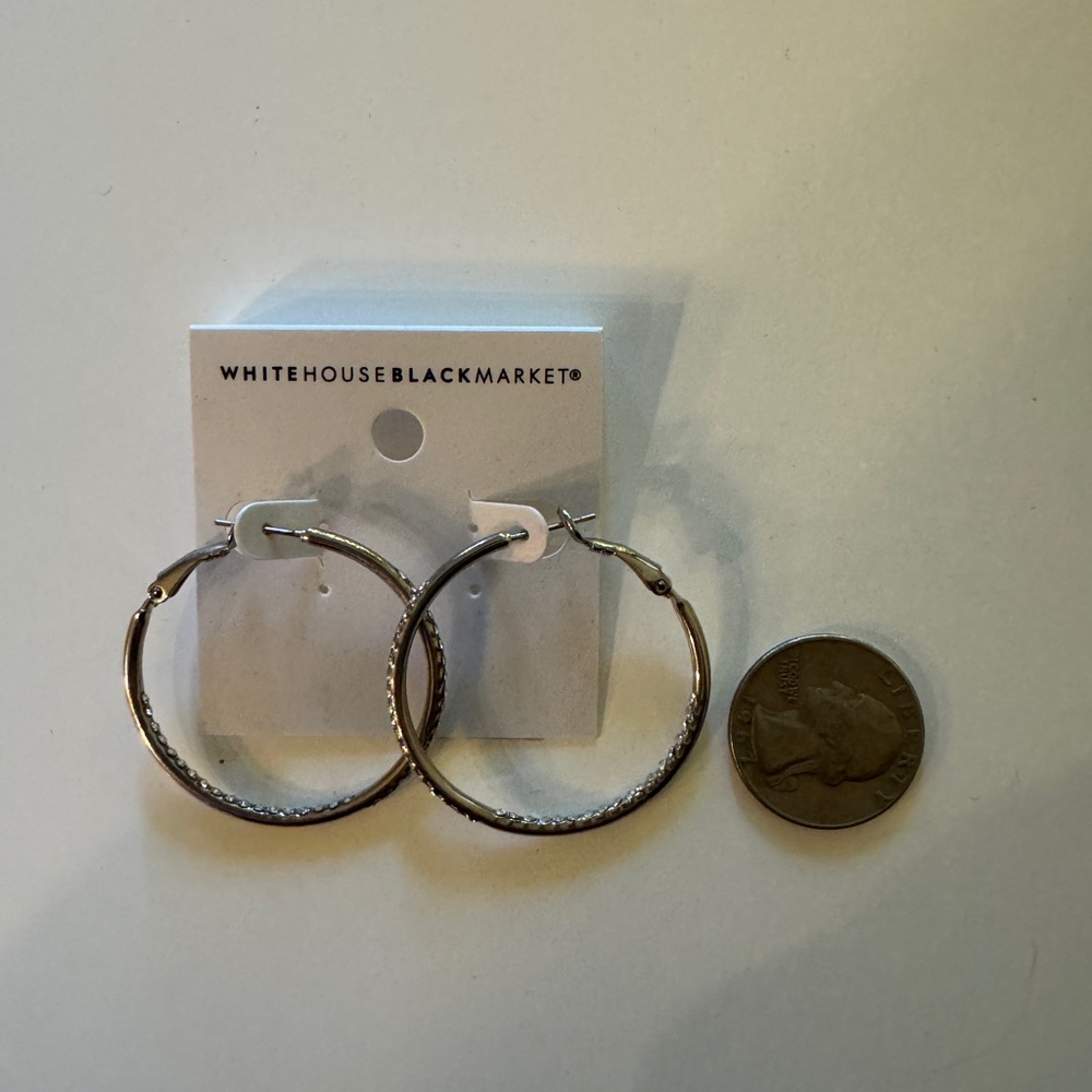 Silver with CZ Diamond Hoop Earrings - Picture 4 of 5